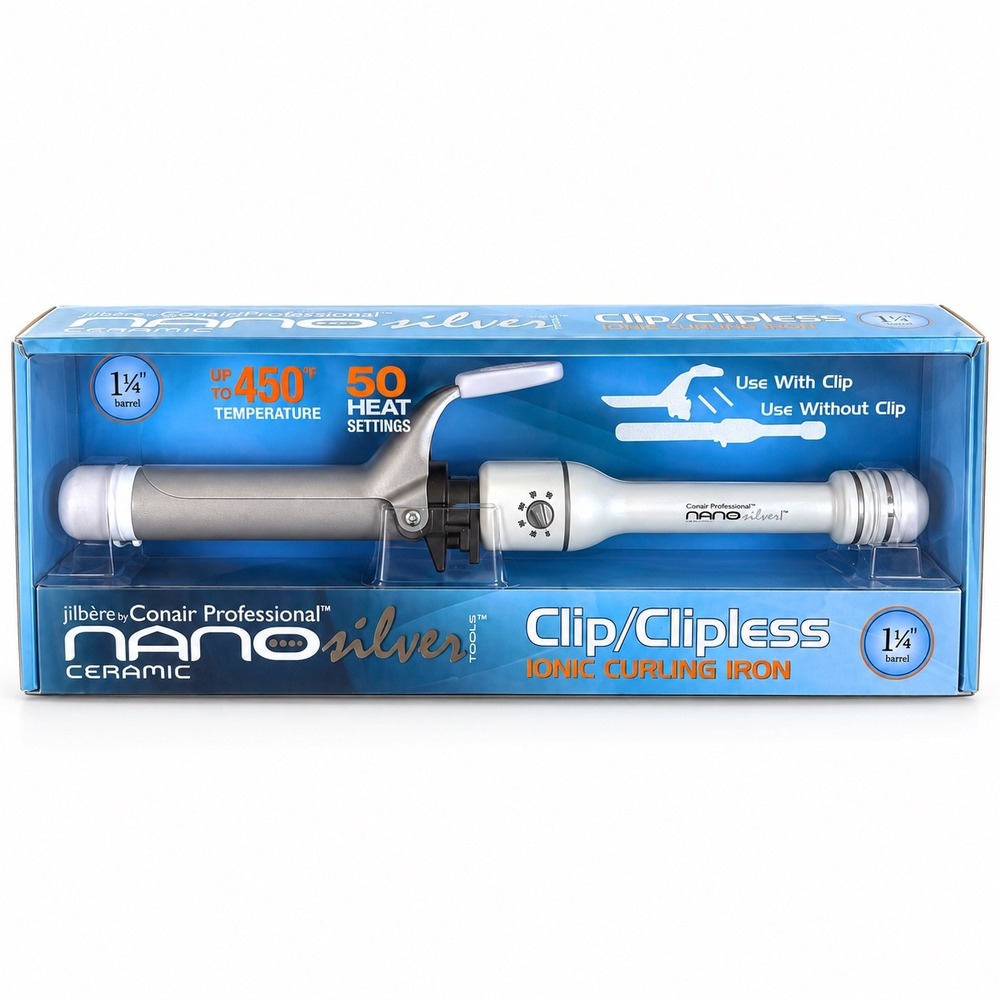 Jilbere Conair Nano Silver Ceramic Curling Iron 1.25" Clip Clipless JBNS125CS